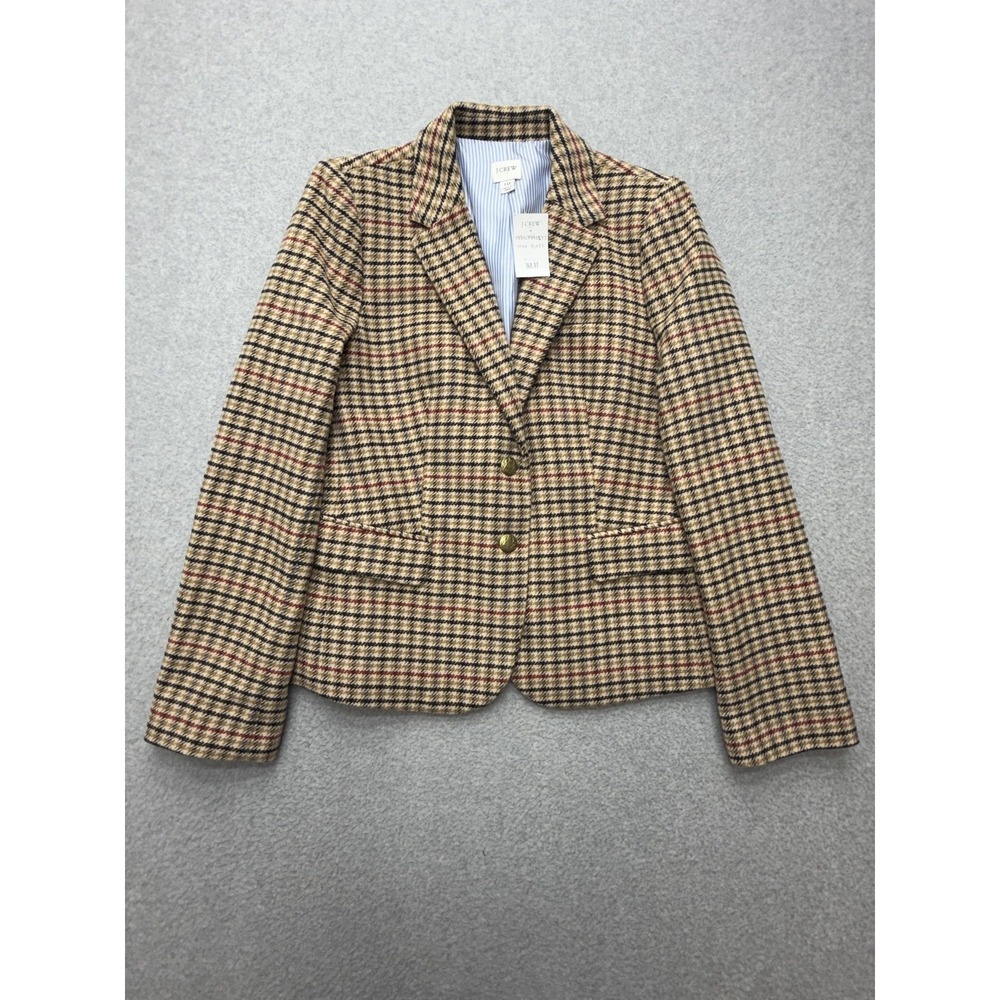 J.Crew Womens Blazer 10 Beige Plaid Tweed Wool Blend Lined Preppy Workwear